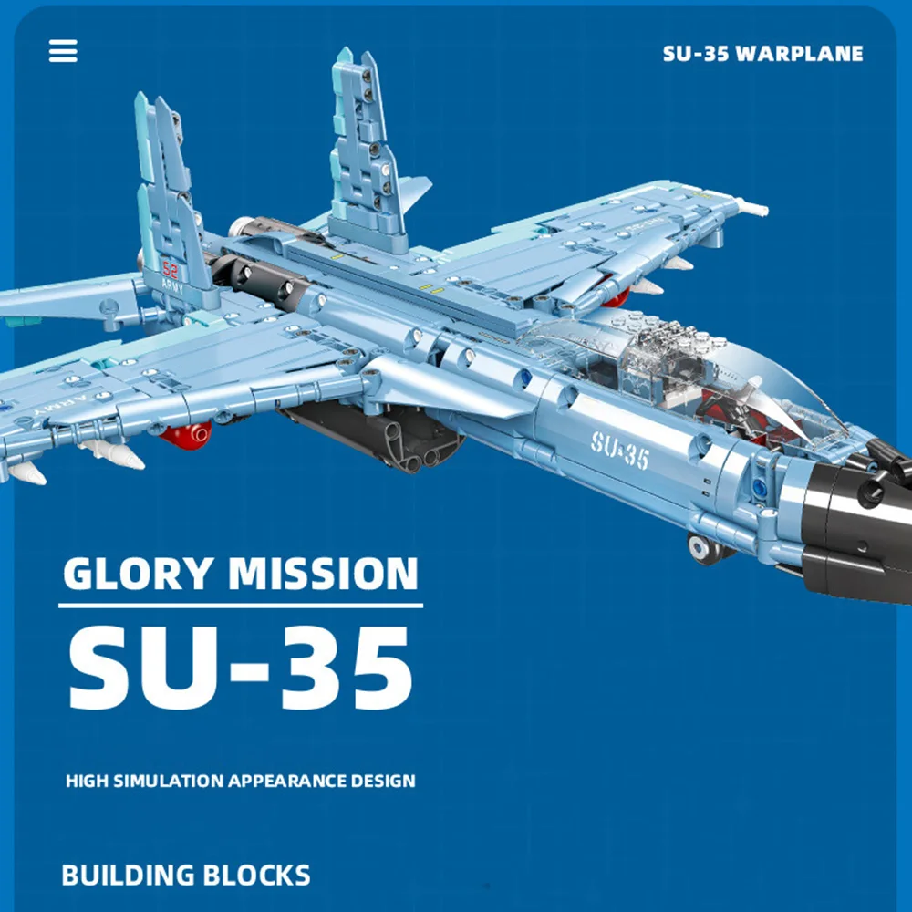 Soviet Union Sukhoi Su-35 Super Flanker E Fighter Modern Military Batisbrick Building Block Model Plane Bricks Pull Back Toys