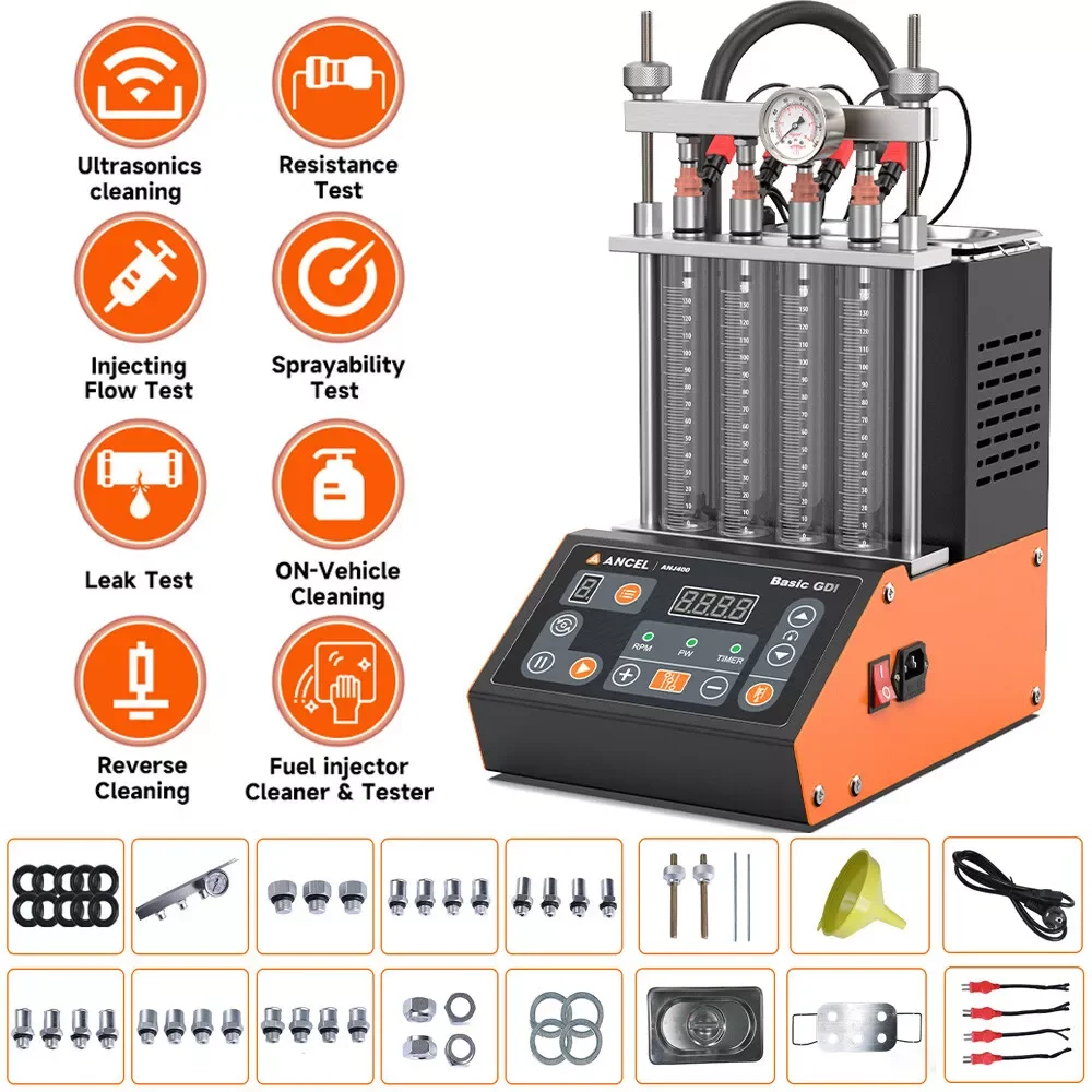 Ancel ANJ400 GDI Fuel Injector Cleaner 4-Cylinders EFI FEI Cleaner Test Cleaner Ultrasonic Resistance Test Cleaning Gasoline