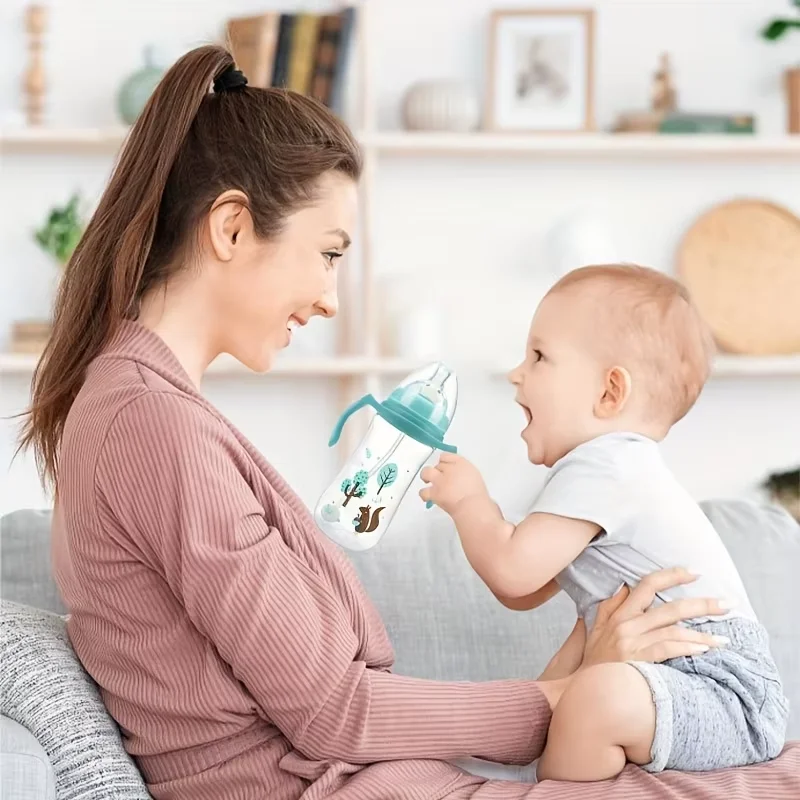 2pcs/1pc 300ML Baby Bottle with Handle, Formula Feeding Straw Bottle, Easy to Grip Design, Suitable for Baby'S Little Hands