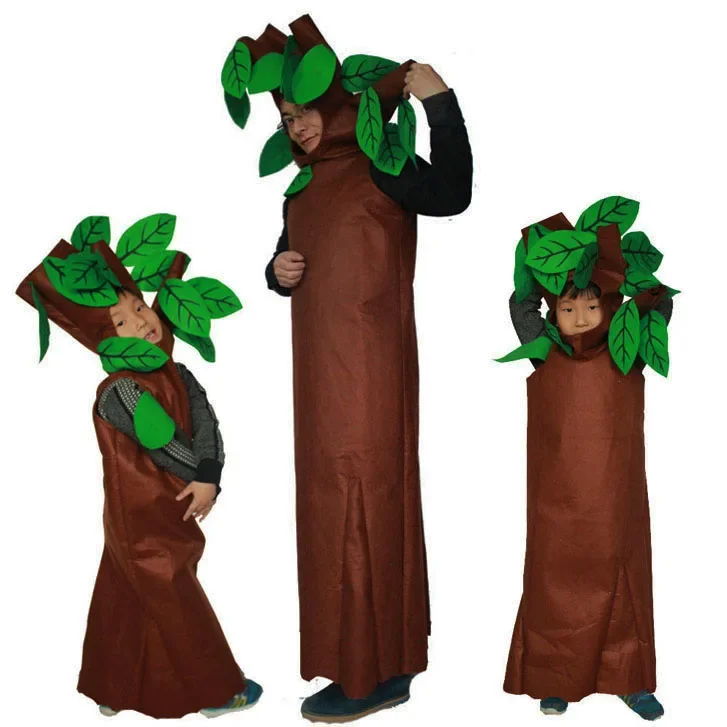 Disfraces verdes de fiesta de Halloween para adultos y niños, ropa de Cosplay de árboles para niños, traje familiar para fiesta