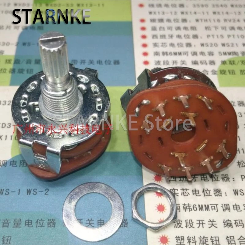 3PCS RS25 Shaft Panel Mount 2P4T Rotary Switch Selector Band 2 Pole 4 Position New Handle Length 20MM