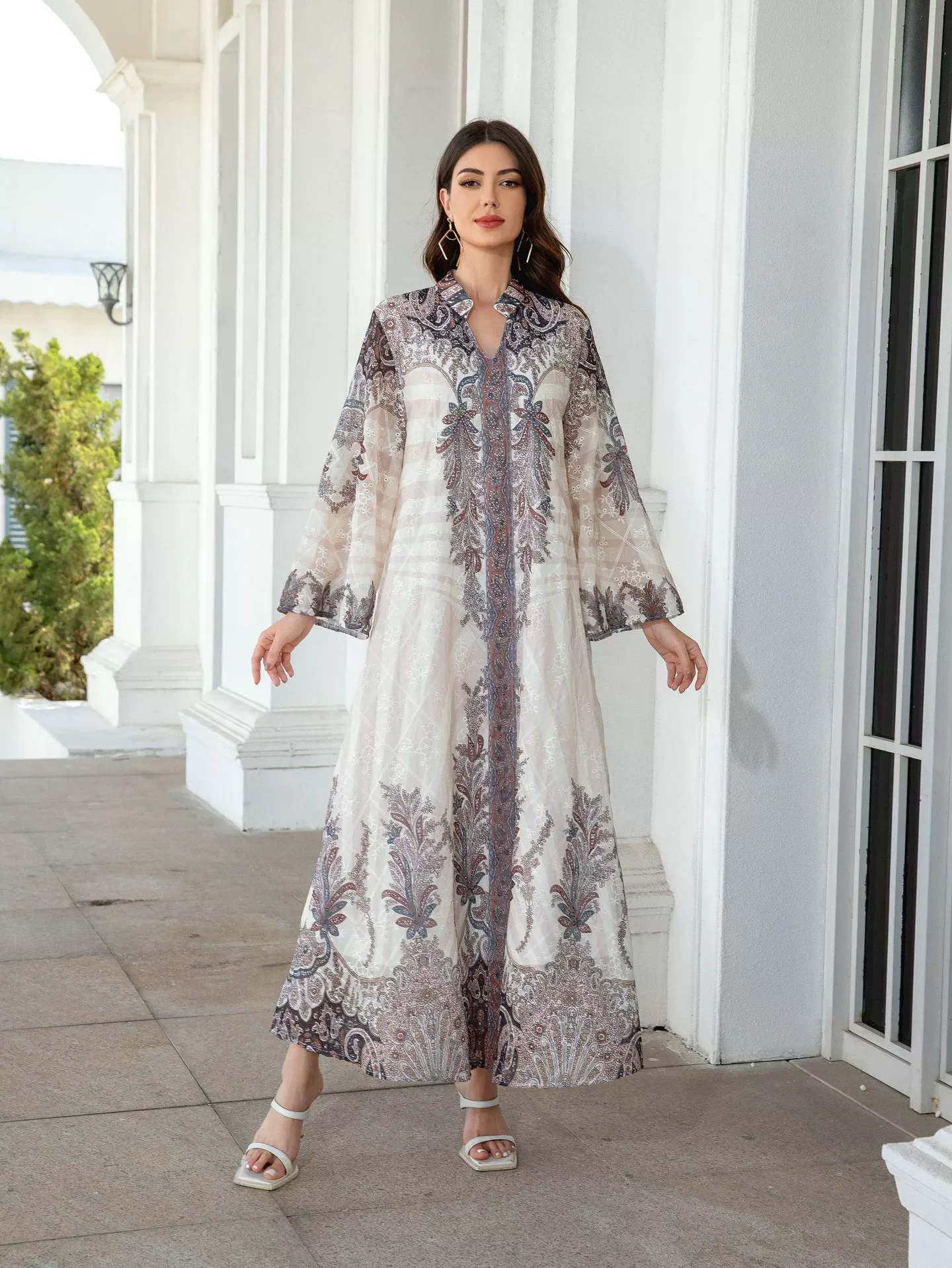 

Ближневосточный мусульманский роскошный модный женский халат из ткани с вышивкой и принтом Hot Diamond, женское длинное платье Абая