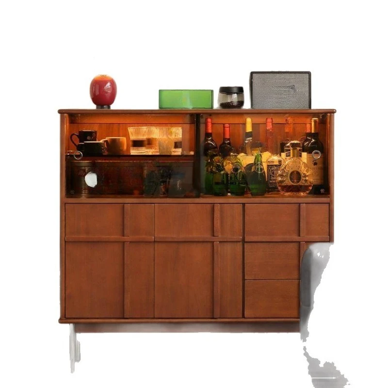 

Antique dining side retro solid wood high cabinet integrated wall locker, large-capacity living room medieval home locker