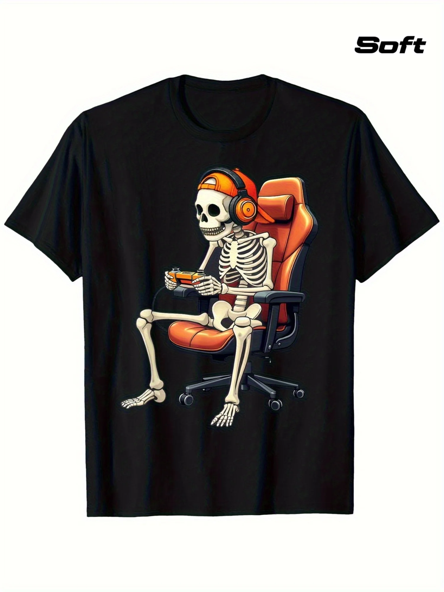 

Retro Gaming T-Shirt Compatible for Pixel Art Controller & Skull Design,Casual Crew Neck Tee,Soft Collectible Video Game