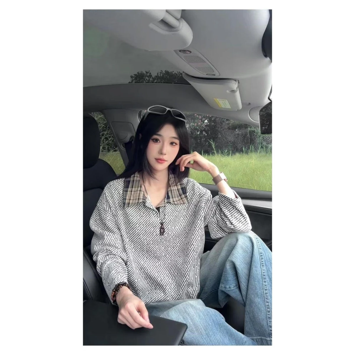 قميص رجالي بأكمام طويلة بنمط مربعات أمريكية وألوان متباينة، سترة بياقة، قميص خريفي بنمط خطوط مائلة أمريكية، قميص أساسي بتصميم...