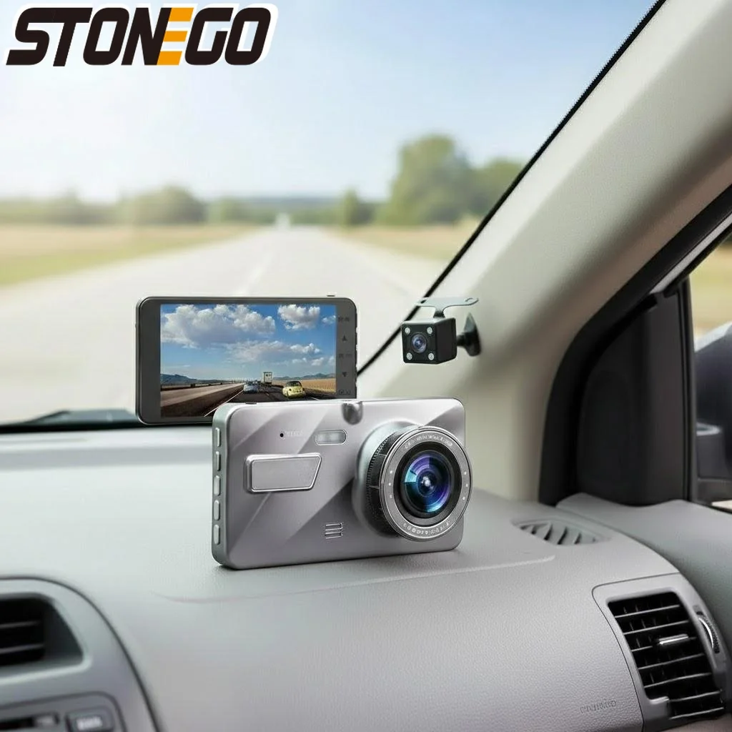 

Видеорегистратор 1080P с двумя камерами (передняя и задняя), 4-дюймовым ЖК-дисплеем, ночным видением, углом обзора 170 градусов, G-сенсором, циклической записью и мониторингом парковки