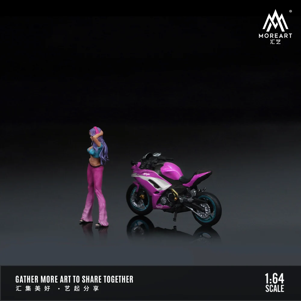 Moreartkawasaki忍者オートバイ人形セット、紫モデル、かわいい女の子、1:64、650