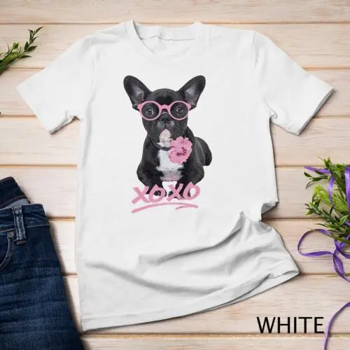 Kids French Bulldog T-Shirt for Toddlers & Kids, Peony Glasses XO Unisex T-shirt