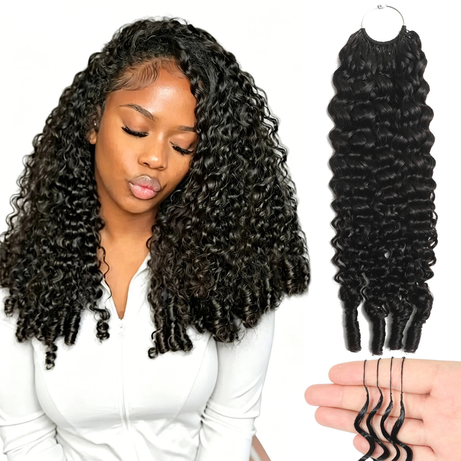 Fayniss Burmesische Locken Boho Zöpfe Häkel-Echthaarverlängerungen 120g Vorgefertigte Wunderknoten Federhaar 100% Echthaar – Detail 1