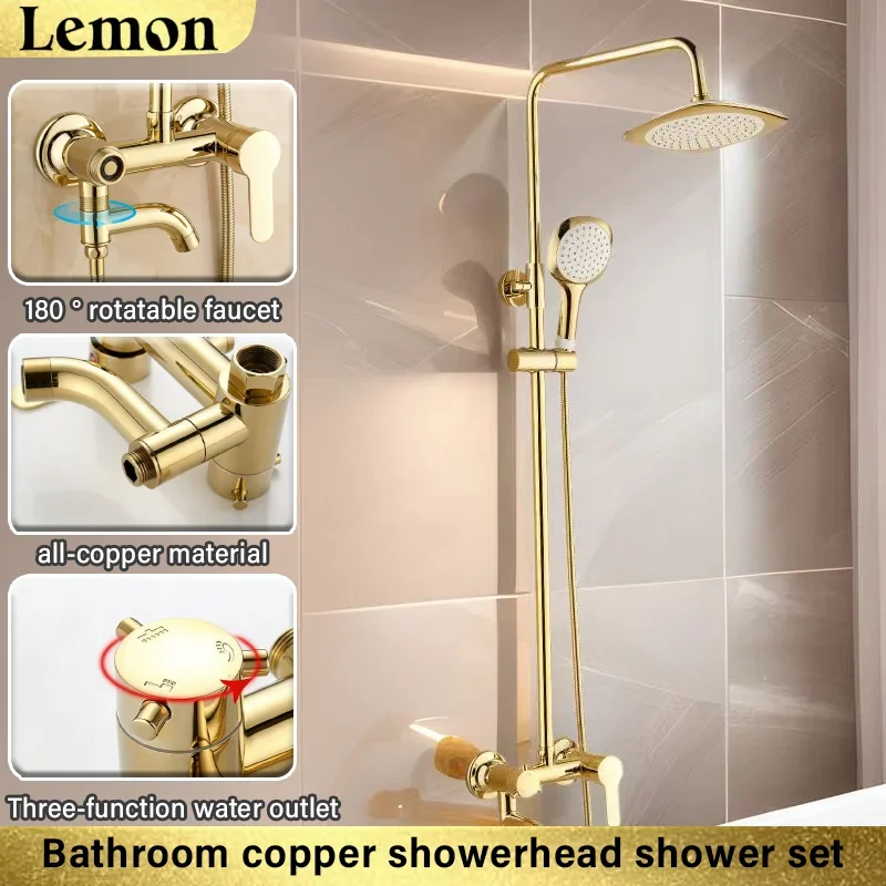 

Lemo Brushed Gold Thermostatic Shower Set Bathroom Shower System Bath Shower Faucet Set Square Rainfall Top Shower Faucets