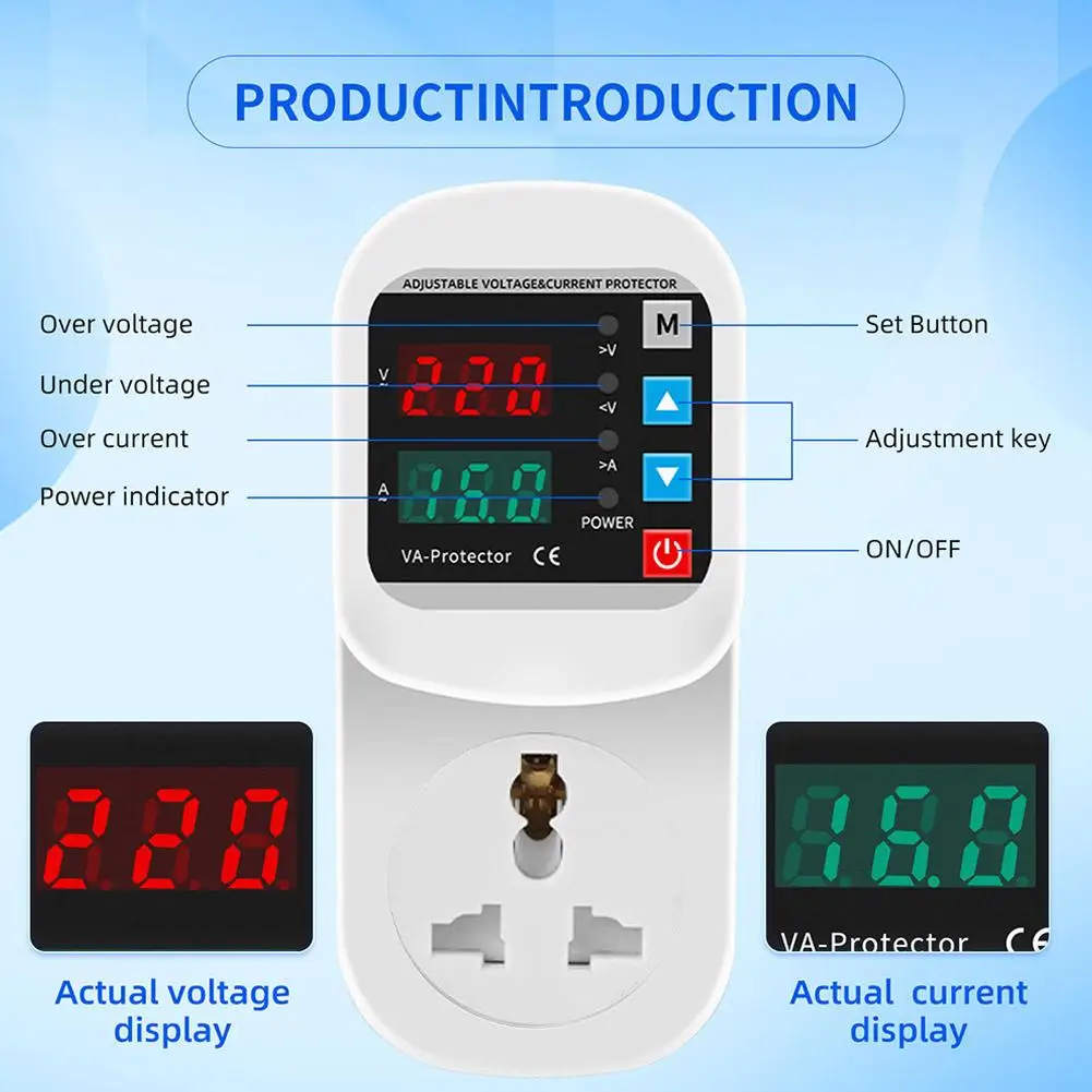 Digital Display Overvoltage And Undervoltage Protector Socket Voltage Adjustable Delay Household Current Limiter