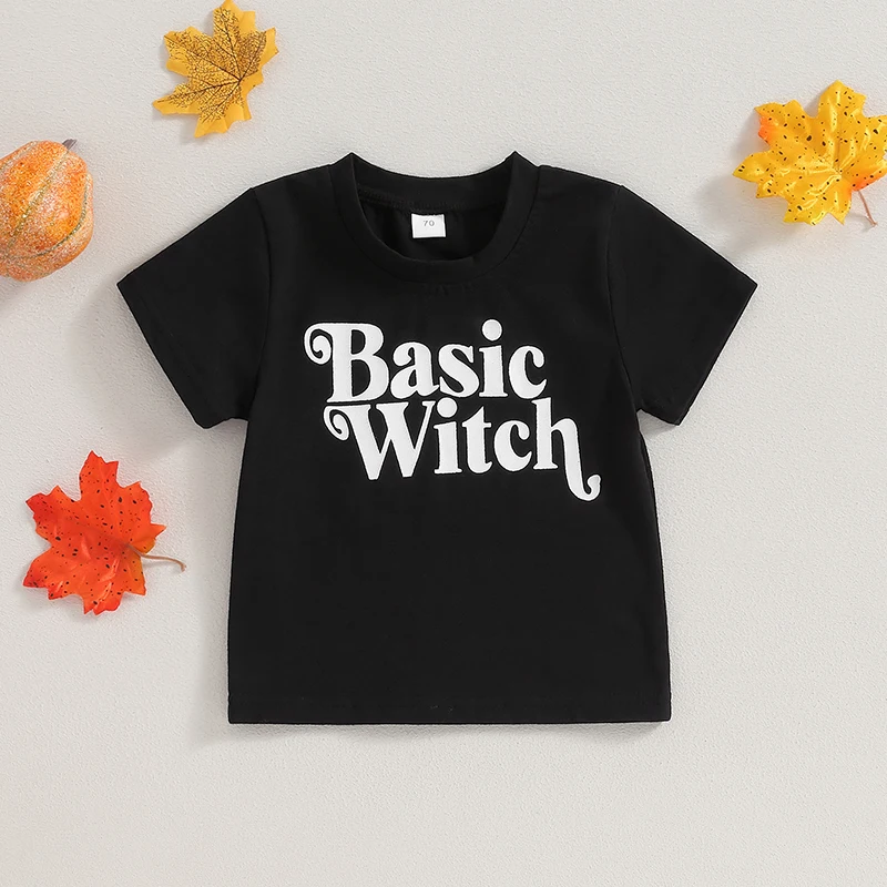 T-shirt d'Halloween à Manches Courtes pour Bébé Fille, avec Motifs Effrayants et Imprimés Amusants