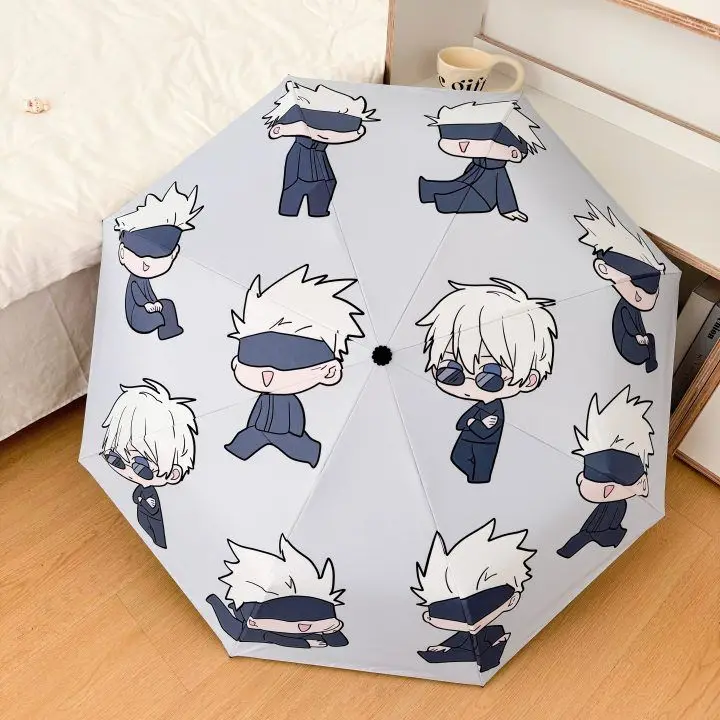 Anime Figures Automatic Umbrella Jujutsu Kaisen Boys and Girls Manual Rain and Rain Dual-Use Portable Folding Sun Umbrella Gift