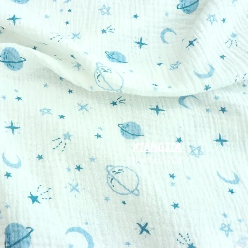 135x50cm Blue Moon Planet All-Cotton Double-Layer Crepe Fabric for Children's Pajamas Quilt Bib Bath Towel Sewing Cloth view 3