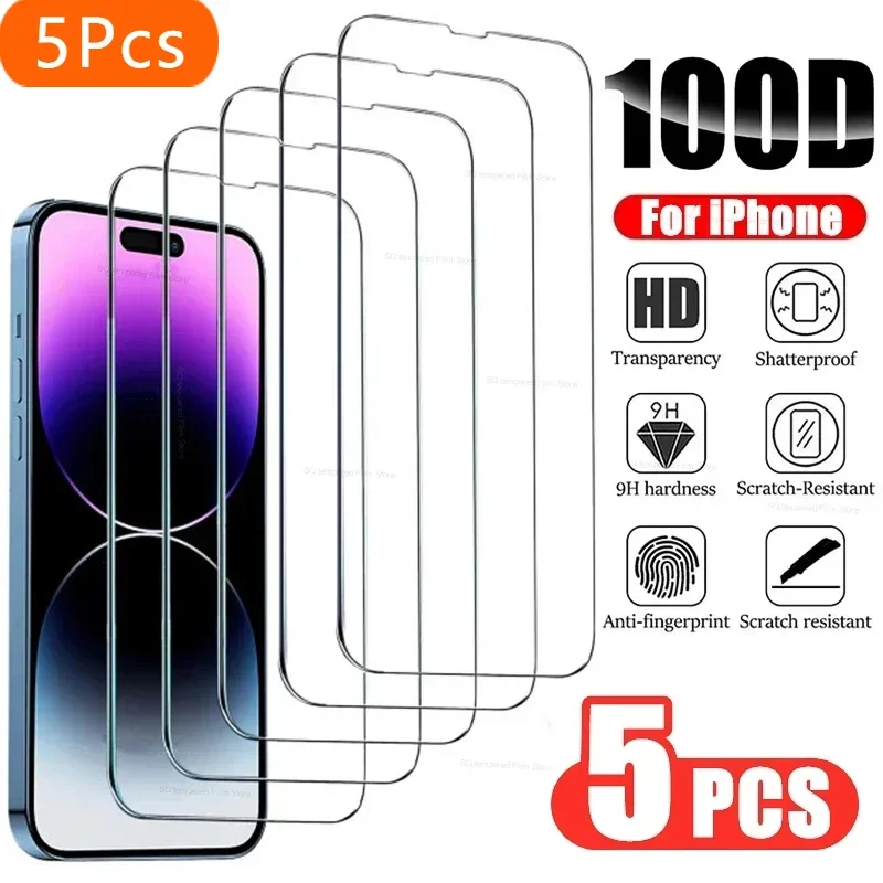 

5Pcs Tempered Glass for IPhone 14 13 16 11 Pro Max Screen Protector for IPhone 12 Pro 13Mini 7 8 15 Plus SE X XS XR 14Pro Glass