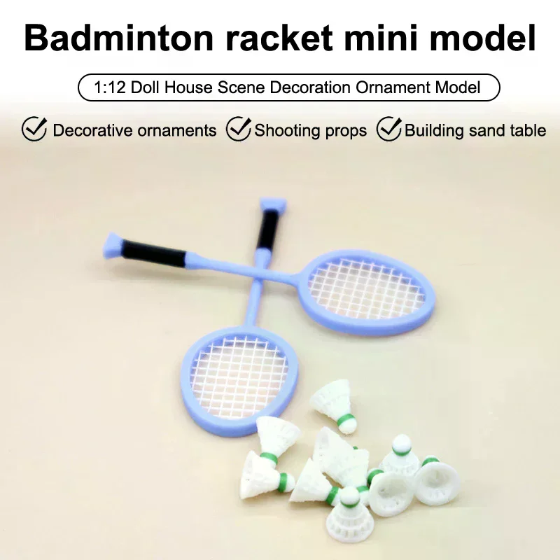 Mini raqueta de bádminton de simulación en miniatura para casa de muñecas, modelo para decoración de casa de muñecas, juguetes para juego de imitación, regalo, 1/12