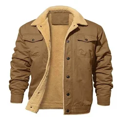 2025 Fashion Fleeced Jacket for Men Solid Color Thick Warm Outwear Tops Quality Autumn Winter Casual Coats Black Men's Jackets