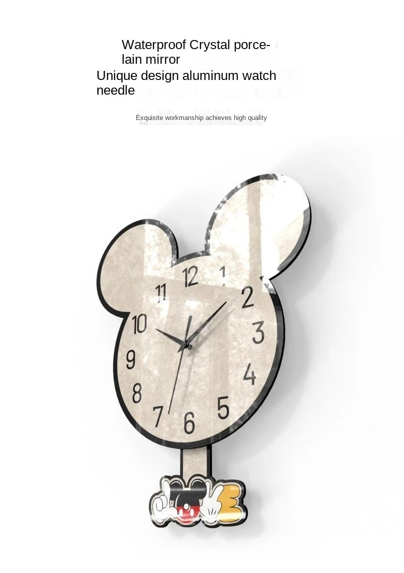 Disney Wall Clock Creative Disney Mickey Model Crystalline Porcelain Hanging Clock Cute Mickey Pendulum model Bedroom Wall Decor