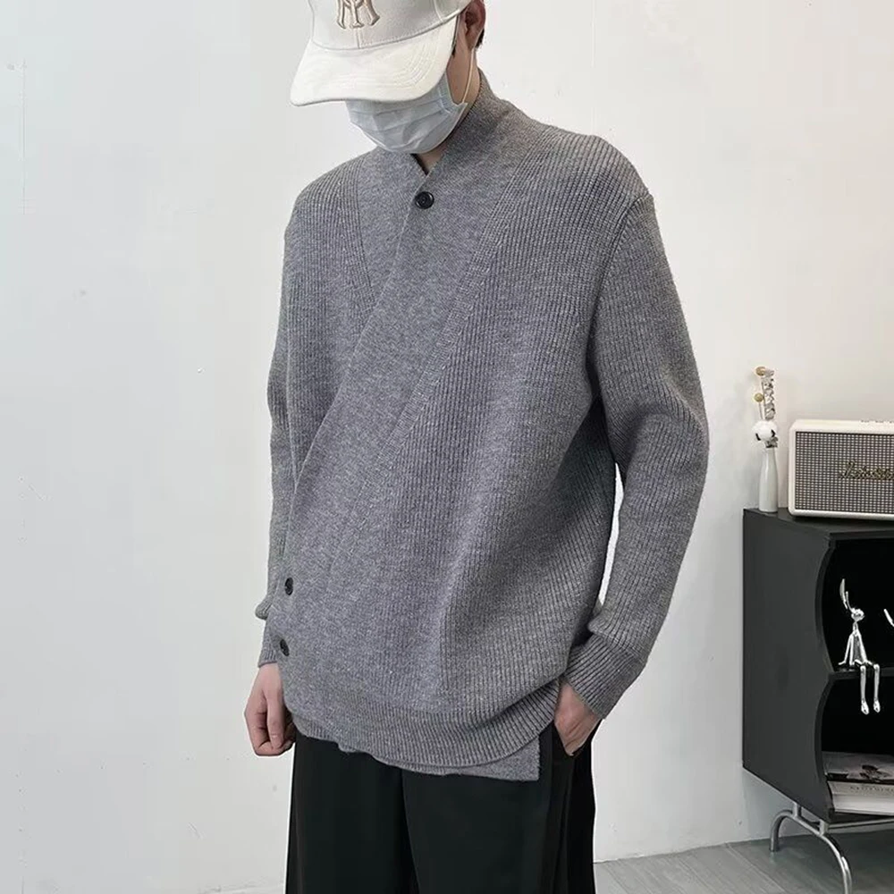 

Новинка 2026 года: Мужской однотонный кардиган с длинным рукавом, ретро-стиль, модный повседневный свободный мужской топ