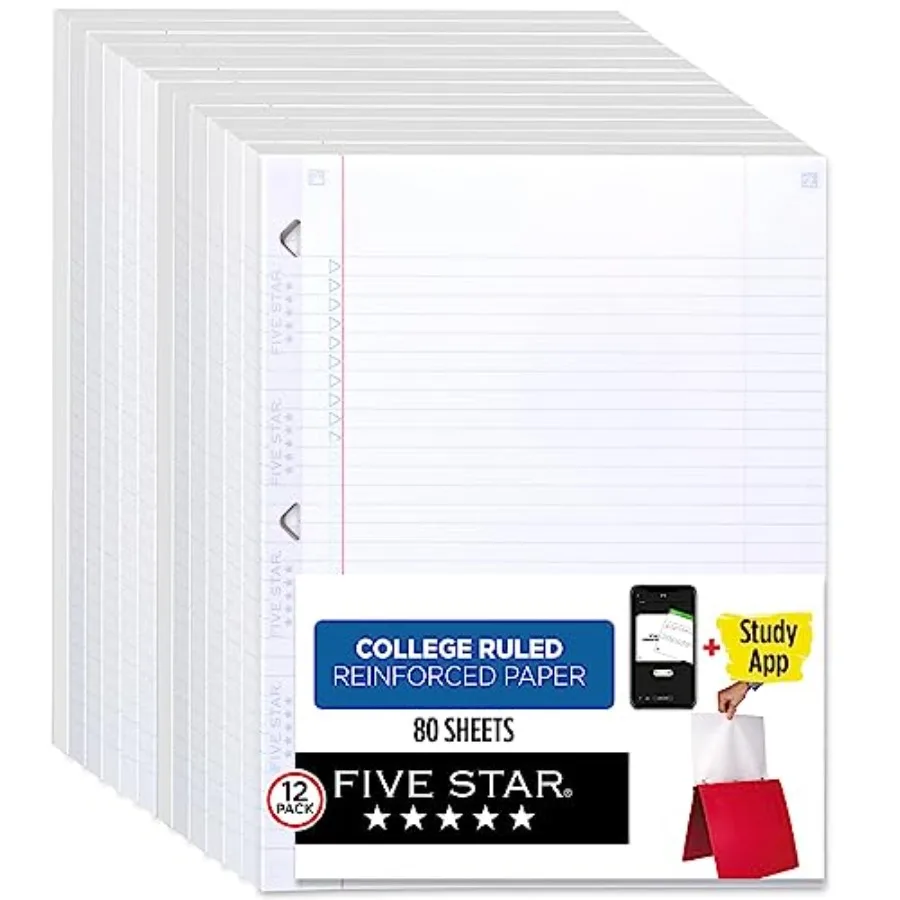 

Бумага для тетрадей Loose Leaf Paper Plus Study App, 12 упаковок, линованная, усиленная, формат 8,5 x 11, 80 листов в упаковке, 170026