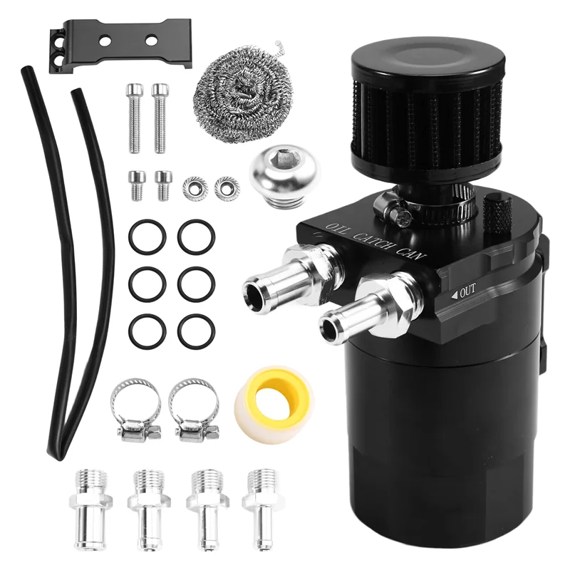 

AUTO Fuel Tank Oil Separator Catch Can With Breather Filter Oil Dipstick Hole Breathable Kettle 300Ml Universal