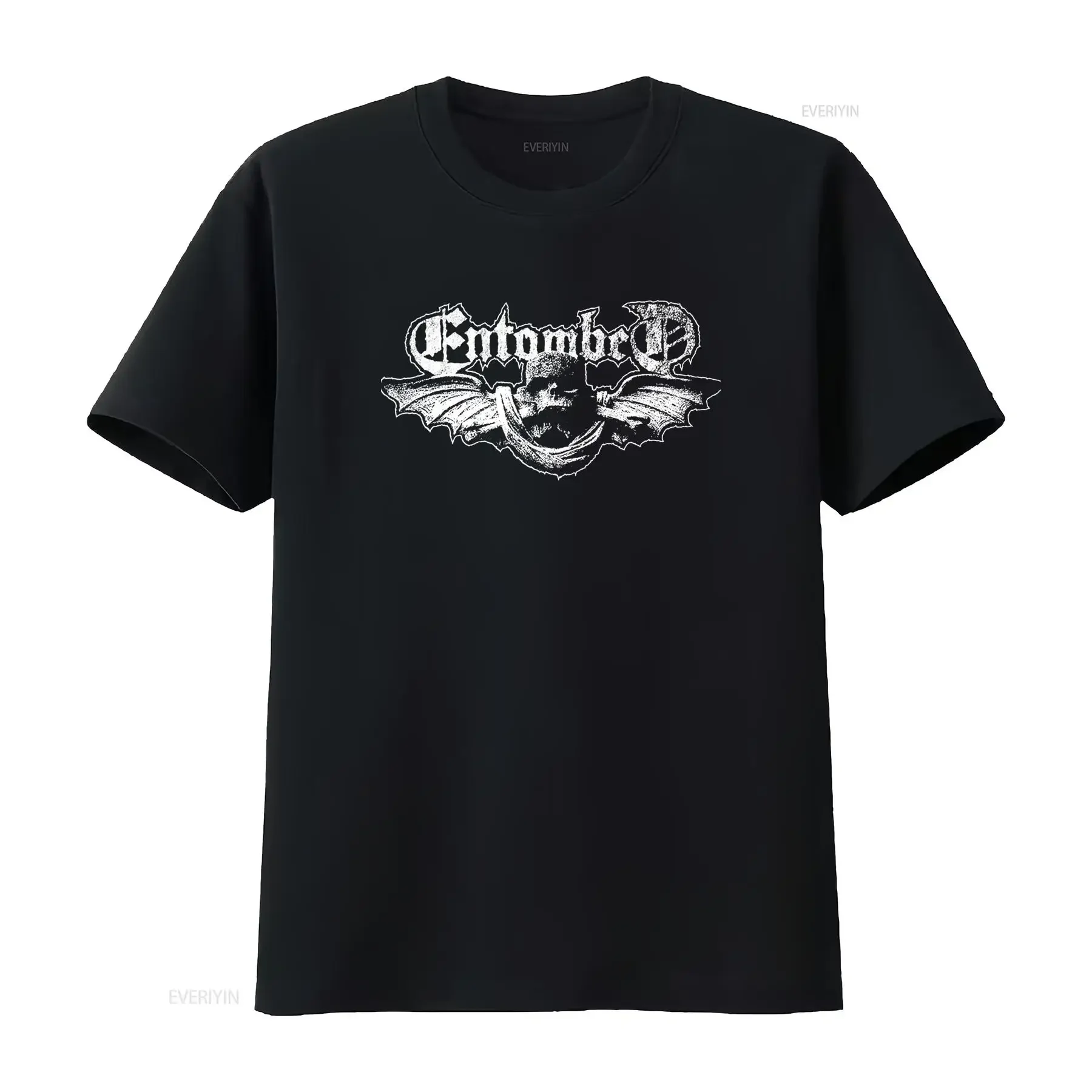 Entombed Logo V2 Black White Death Metal Band T Shirt vintage Washed homme Breathable Casual graphic Soft Slightly