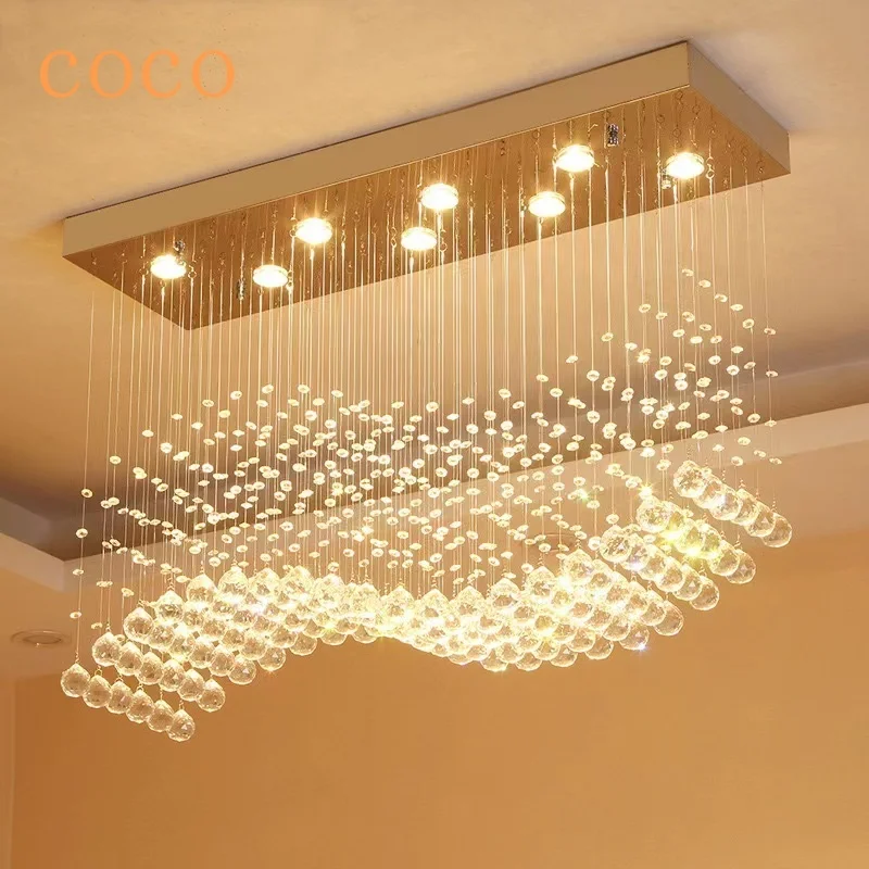 

Modern Led Wave Ceiling Crystal Ceiling Rectangular Light Rectangular Living Room Chandelier Cafe Office Indoor Household Light