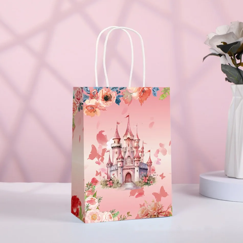 

12Pcs Gift Paper Bags Colorful Castle Print Paper Tote Bags for Wedding Birthday Party Candy Cookies Packaging Decorations