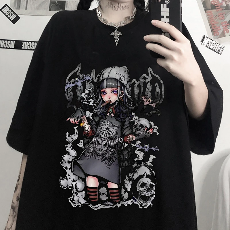 Oversized T-shirt Y2k Top Women T Shirt Aesthetic Loose Female Punk Dark Streetwear Gothic Cotton Tshirt Harajuku Summer Clothes