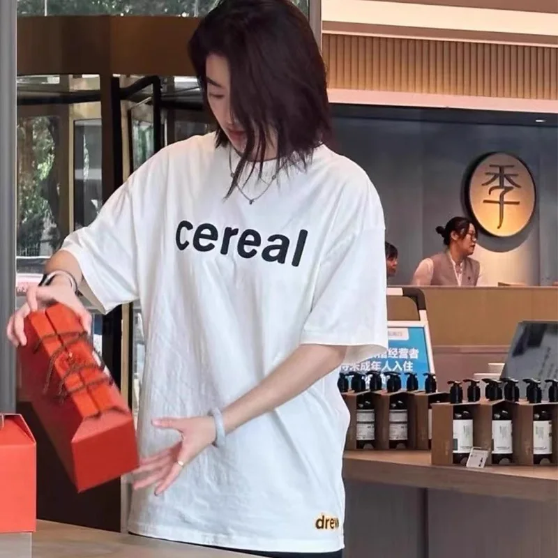 Drew House Premium Quality Fun Cereal Donut Smiley Face Short-Sleeve Casual Brand Oversized Crew Neck Base Layer T-Shirt