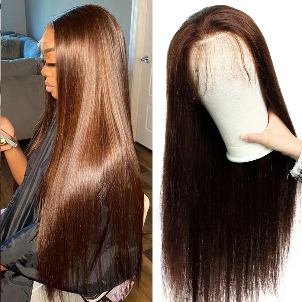 Chocolater braun 13x4 hd Spitze Frontal Perücke 100% menschliches Haar brasilia nischen Körper Welle transparente Spitze vorne menschliches Haar Perücken für Frauen