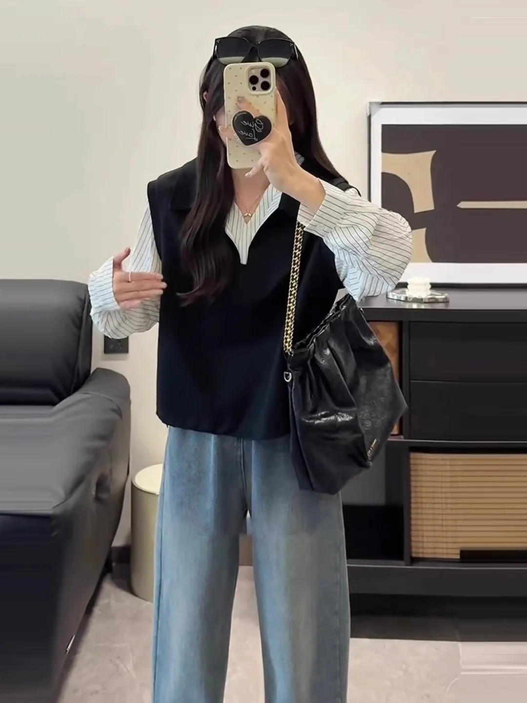 

Женская повседневная свободная толстовка больших размеров с длинным рукавом, весенняя, стройнящая, с V-образным вырезом, в корейском стиле, удобная уличная одежда