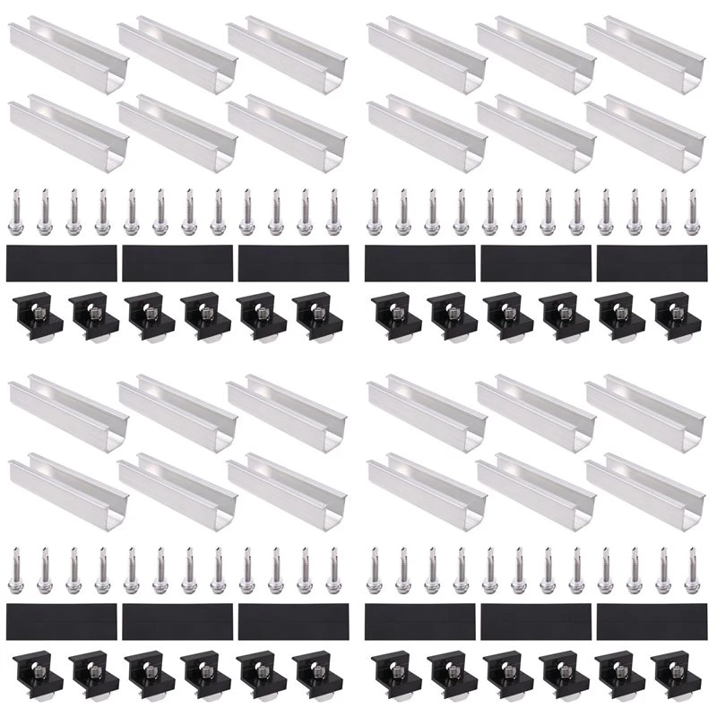 【A56X】48Pcs Solar Panel Bracket Aluminum PV Rail Fastening Module Trapezoidal Roof Mount Solar Rail End And And Middle Clamps