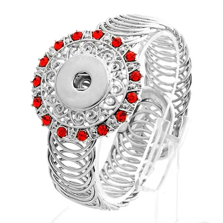 Fashion metal Wide Cuff spring with hollow weaving snap Bracelet rhinestone circle flowers bangle fit 18mm snap buttons SG0090