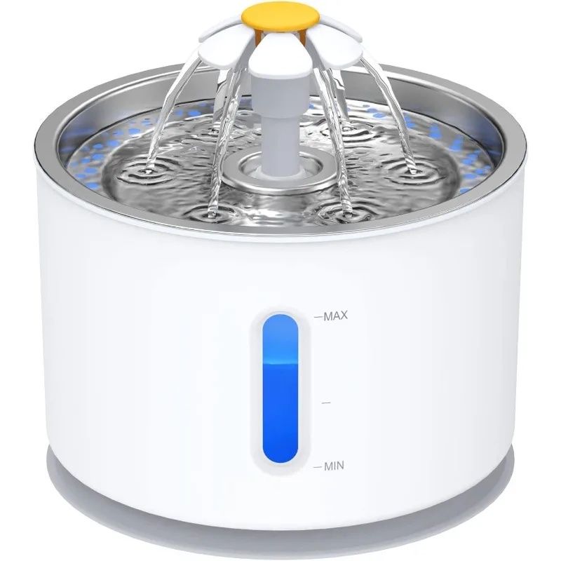 

Cat Water Fountain With Stainless Steel Lid, 2.4L/81oz Automatic Cat Fountain With LED Light And Water Level Win