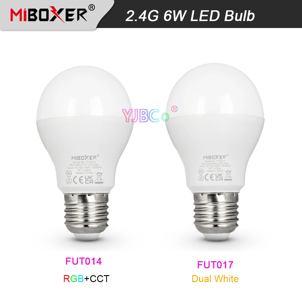 

Умная лампа Miboxer E27, 6 Вт, RGB + CCT, лампочка для внутреннего освещения, CCT, 6 Вт, двойной белый умный светильник E27, 2,4G, Радиочастотный пульт дистанционного управления, 110 В, 220 В переменного тока