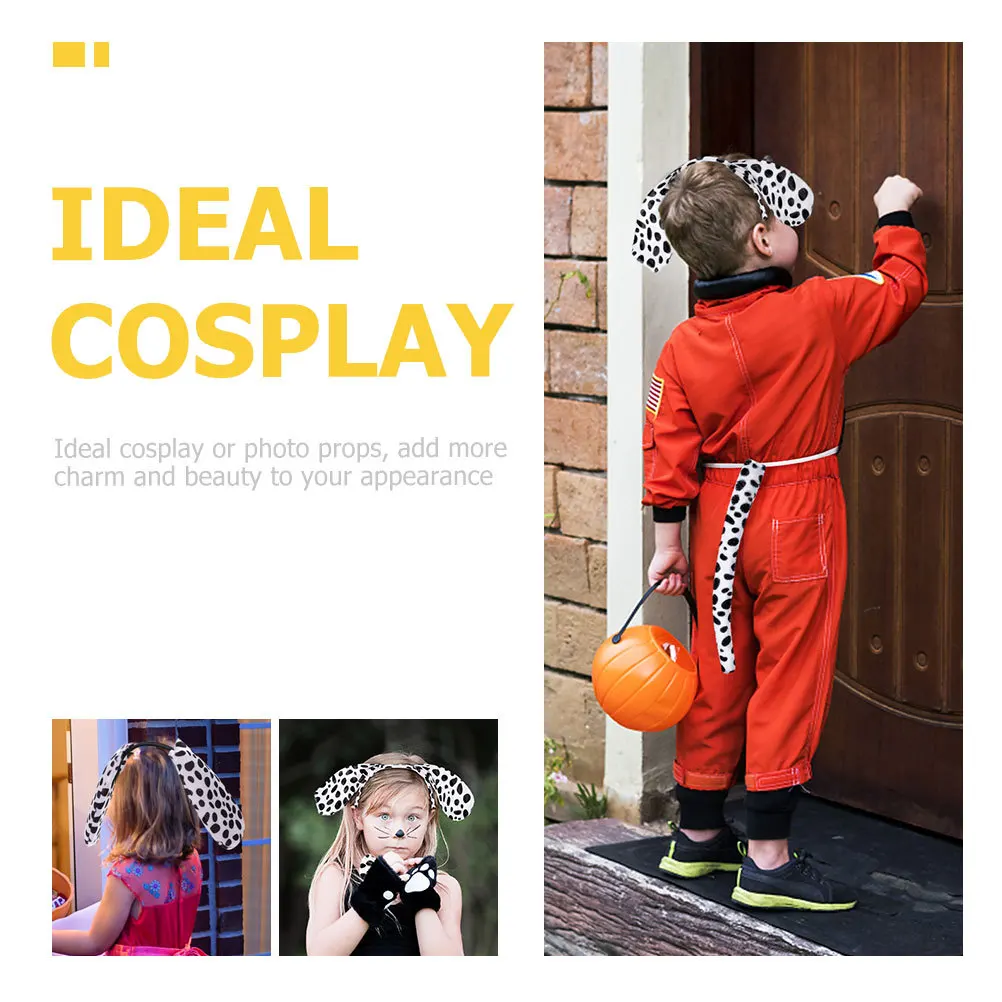

1Set Dalmatian Dog Ears Headband Bow Tie Tail Set Comfortable Dog Cosplay Costume for Halloween Party Stage Performance