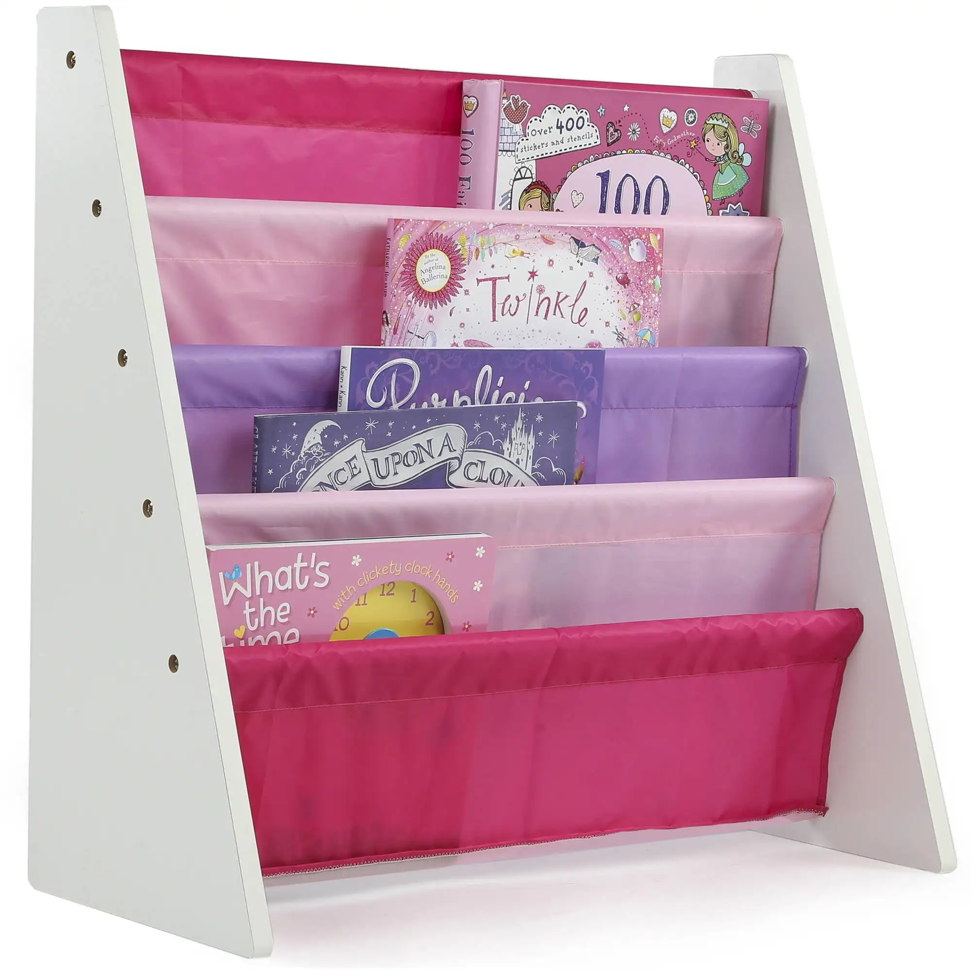 

Humble Crew Kids Book Rack with Fabric Sling Sleeves, Pink/Purple