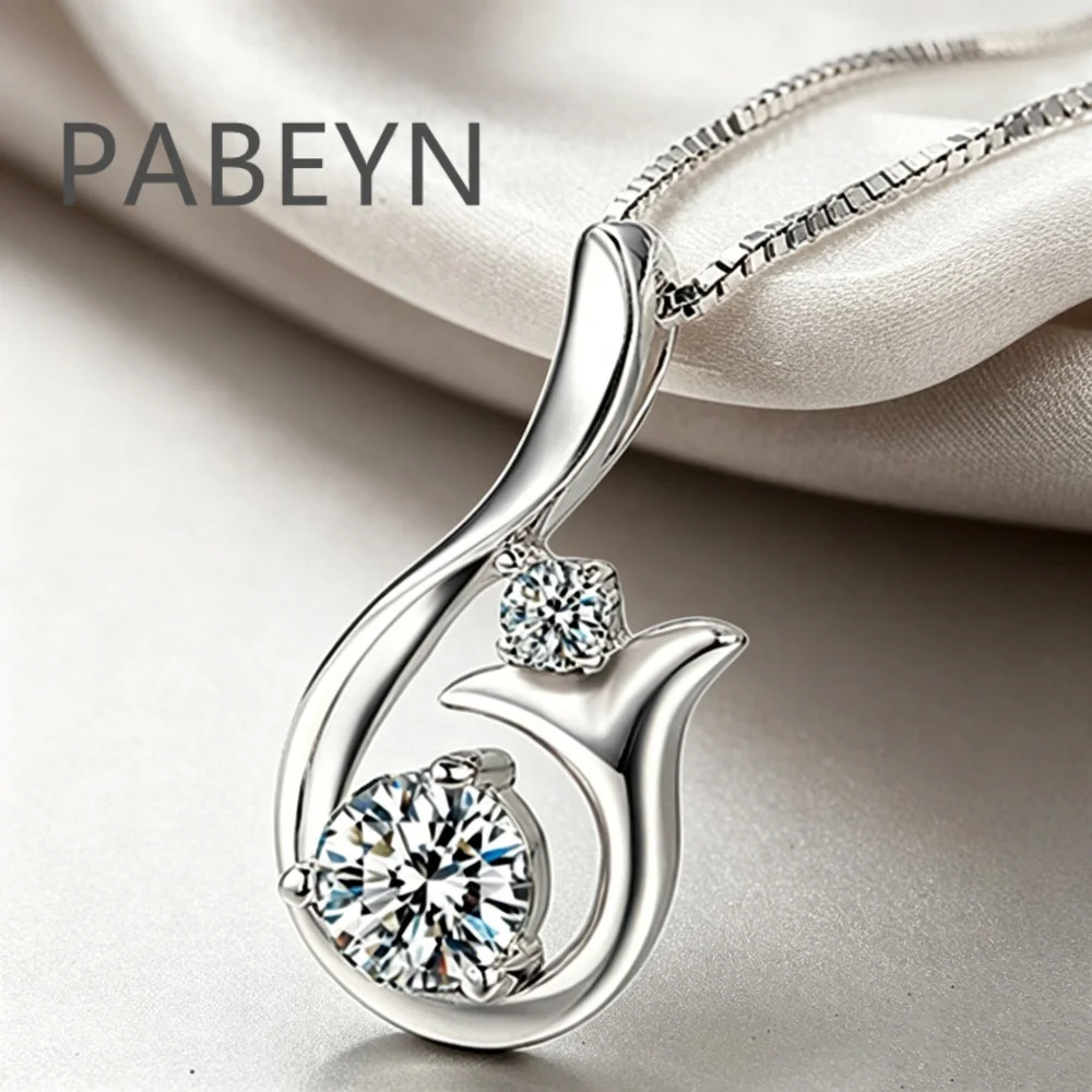 925 Sterling Silver Stylish Delicate Fishtail Zircon Necklace, Birthday Party Anniversary Gift