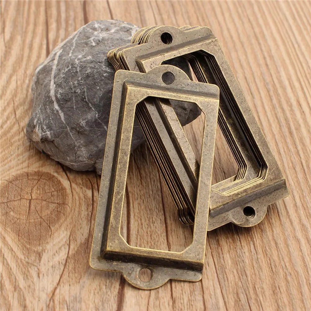 12pcs Metal Label Pull Frame Antique Brass Card Holder Vintage Portable Multi-function Convenient for Furniture Cabinet