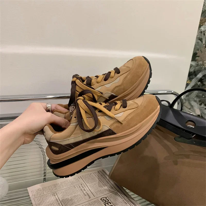 Lace Up Casual Sneaker Mixed Colors Vulcanize Footwear  Luxury Design Ladies Shoes Spring Autumn Slip On Cozy Track Trainers