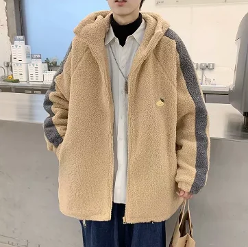 

Мужская зимняя утепленная толстовка с капюшоном из овечьей шерсти, модный бренд INS, хлопковая одежда в стиле Hong Kong, плюшевое хлопковое пальто