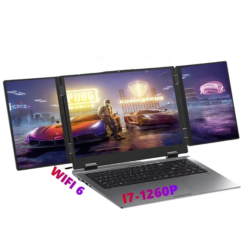 New Three Triple Extended Screen 16 Inch Dual 10.5 Inch Laptop Windows 11 Pro I7 12th Gen DDR4 RAM WiFi 802.11 A/b/g Metal