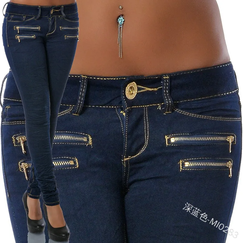 New Fashion Mid Rise Jeans Zipper Women Slim Fit Pleated Small Foot Pencil Pants for Women