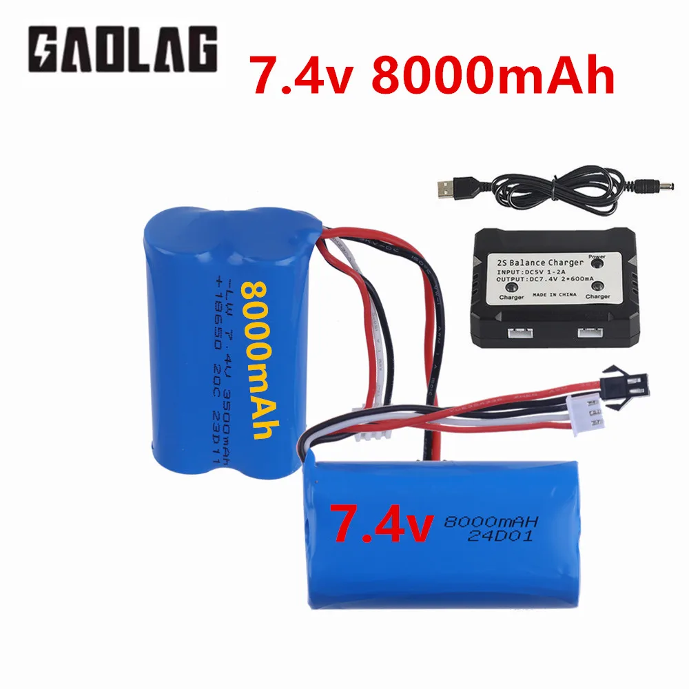 Upgrade 8000mAh 7.4V Li-ion Battery 18650 2S for WPL MN99S D90 U12A S033g Q1 H101 7.4V Battery for Rc Boats Cars Tanks Drones