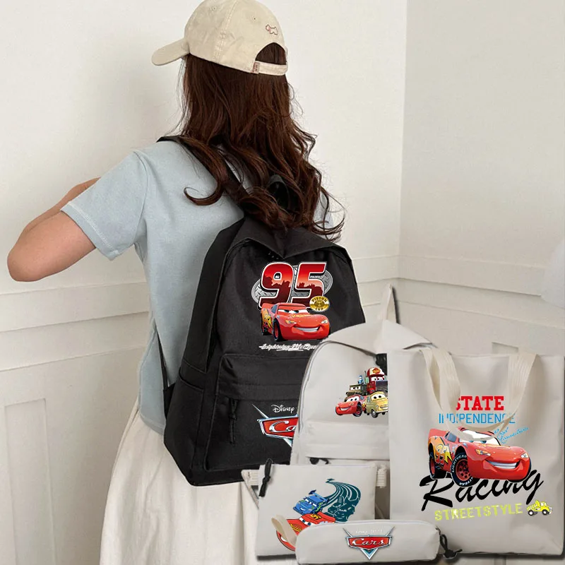 

Cars Pixar Lightning McQueen 4 Pcs/Set Disney School Bag Comestic Storage Bags Shopping Bag Pencil Case Back To School Backpack