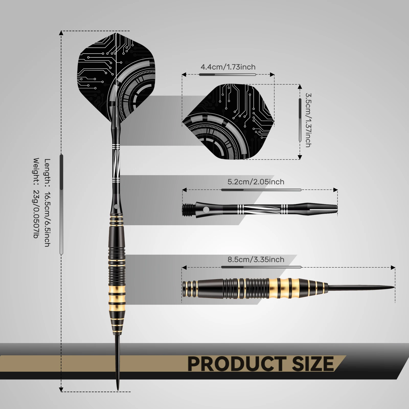 مجموعة رمي السهام النحاسية الذهبية السوداء الاحترافية المكونة من ثلاث قطع من Huanqu تأتي مع صندوق تخزين محمول وإكسسوارات إضافية، سهام إبرة قياسية عالمية مناسبة للمنافسة والممارسة #2