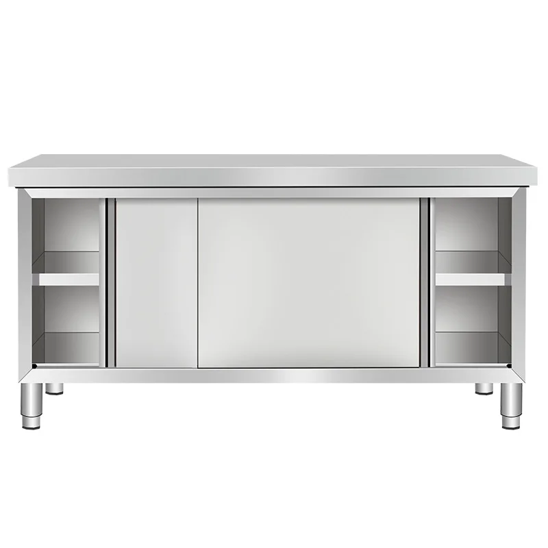 

Commercial Kitchen Thickened Stainless Steel Workbench Household Charging Table Countertop Sliding Door Vegetable Cutting