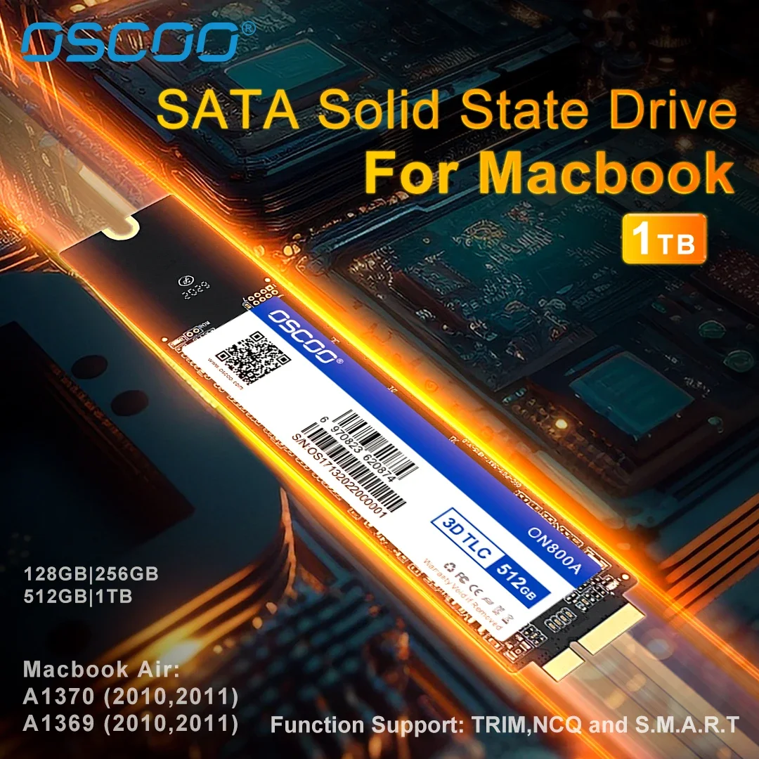 

Твердотельный накопитель OSCOO SATA3 SSD 3D TLC NAND, Внутренний твердотельный накопитель MacBook Air 2010 2011 A1369 A1370 SSD 512 ГБ 1 ТБ 6 + 12 контактов, жесткий диск