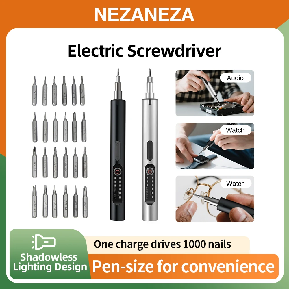 

Набор прецизионных электрических отверток 24 в 1, перезаряжаемая магнитная маленькая бита типа C для iPhone, ПК, часов, очков, инструмент для ремонта телефона